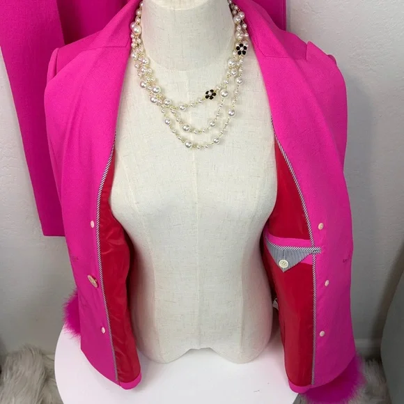 J. Crew Fuchsia Pink Parke Blazer with Custom Feather Trim Size 6 - Picture 9 of 14